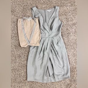 Banana Republic Sz 6 100% silk twill gray dress w/ merino wool sweater
